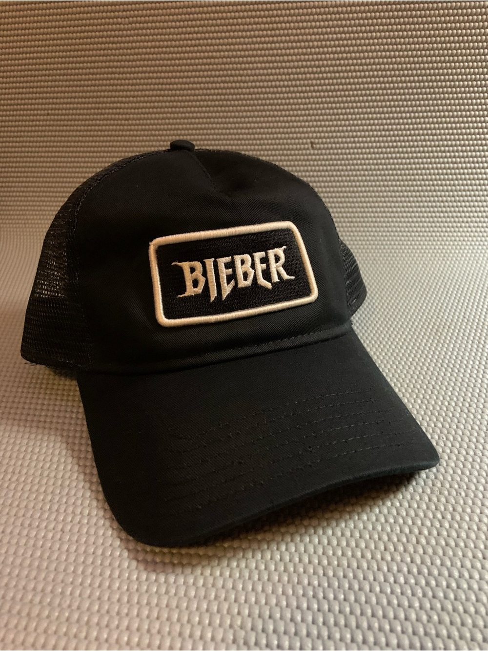 Justin Bieber Metal Font Patch Trucker Hat Black OTTO Black Mesh Embroidered